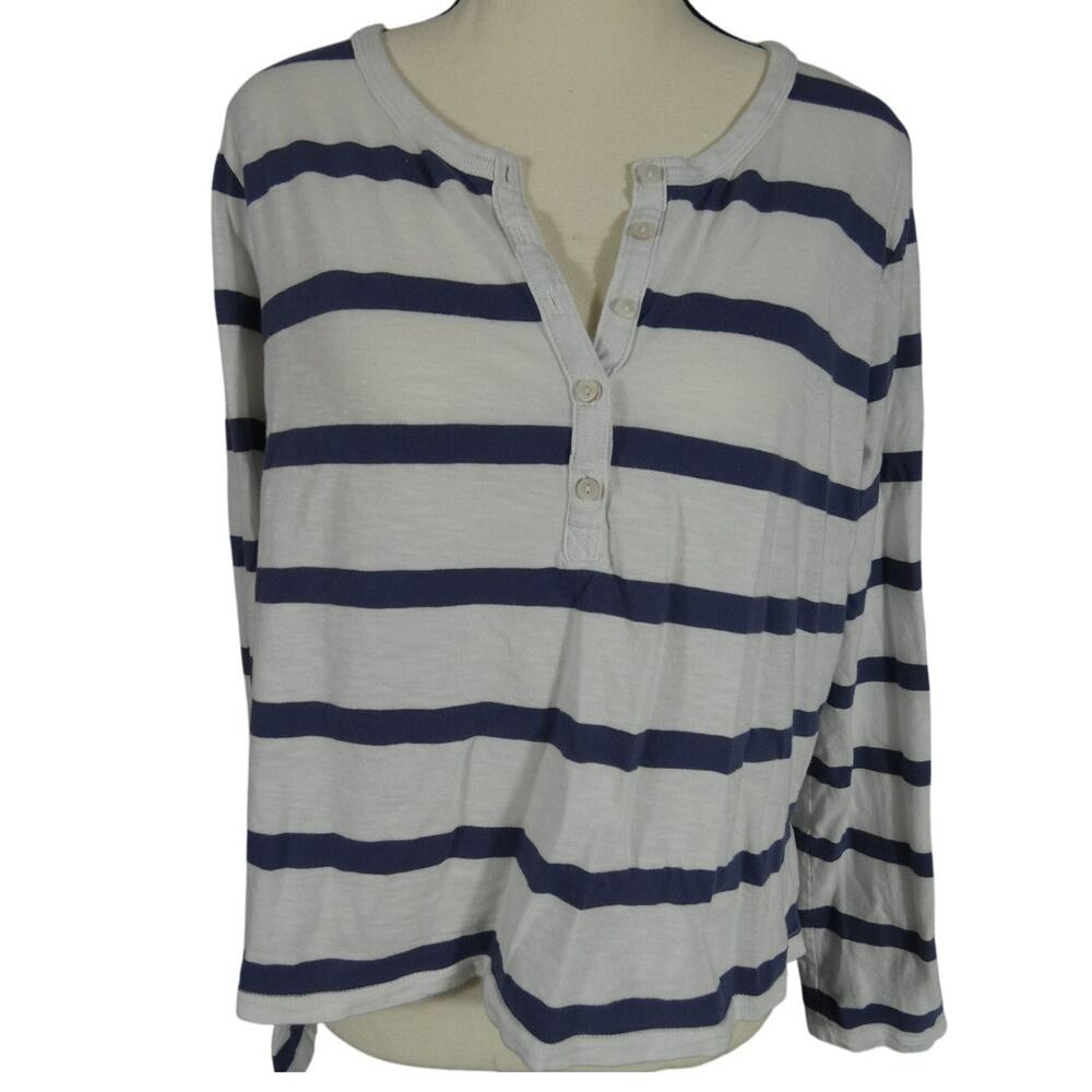 Aerie Large Women's Long Sleeved Shirt Buttons Striped Casual Festival